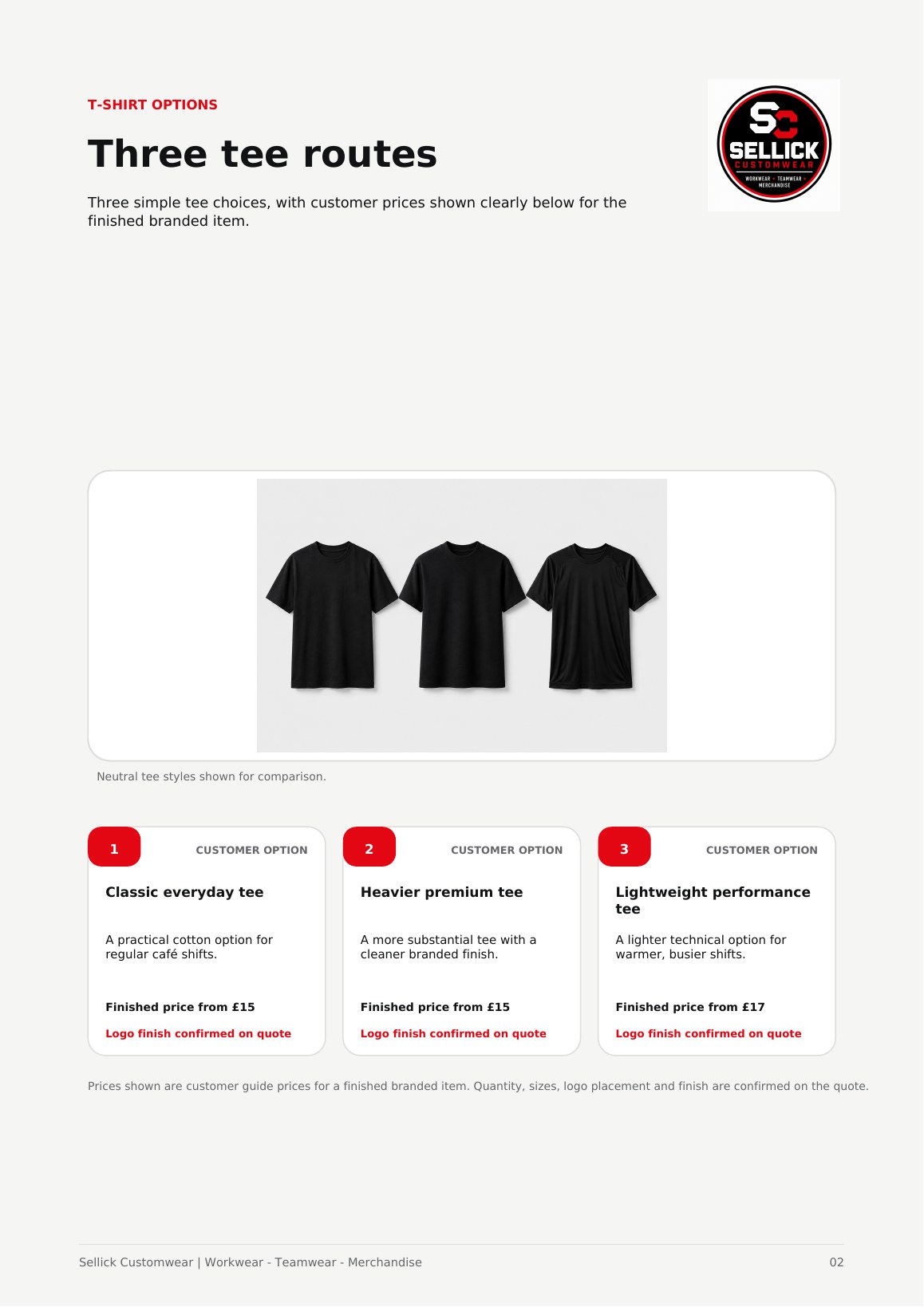 Three hospitality T-shirt options
