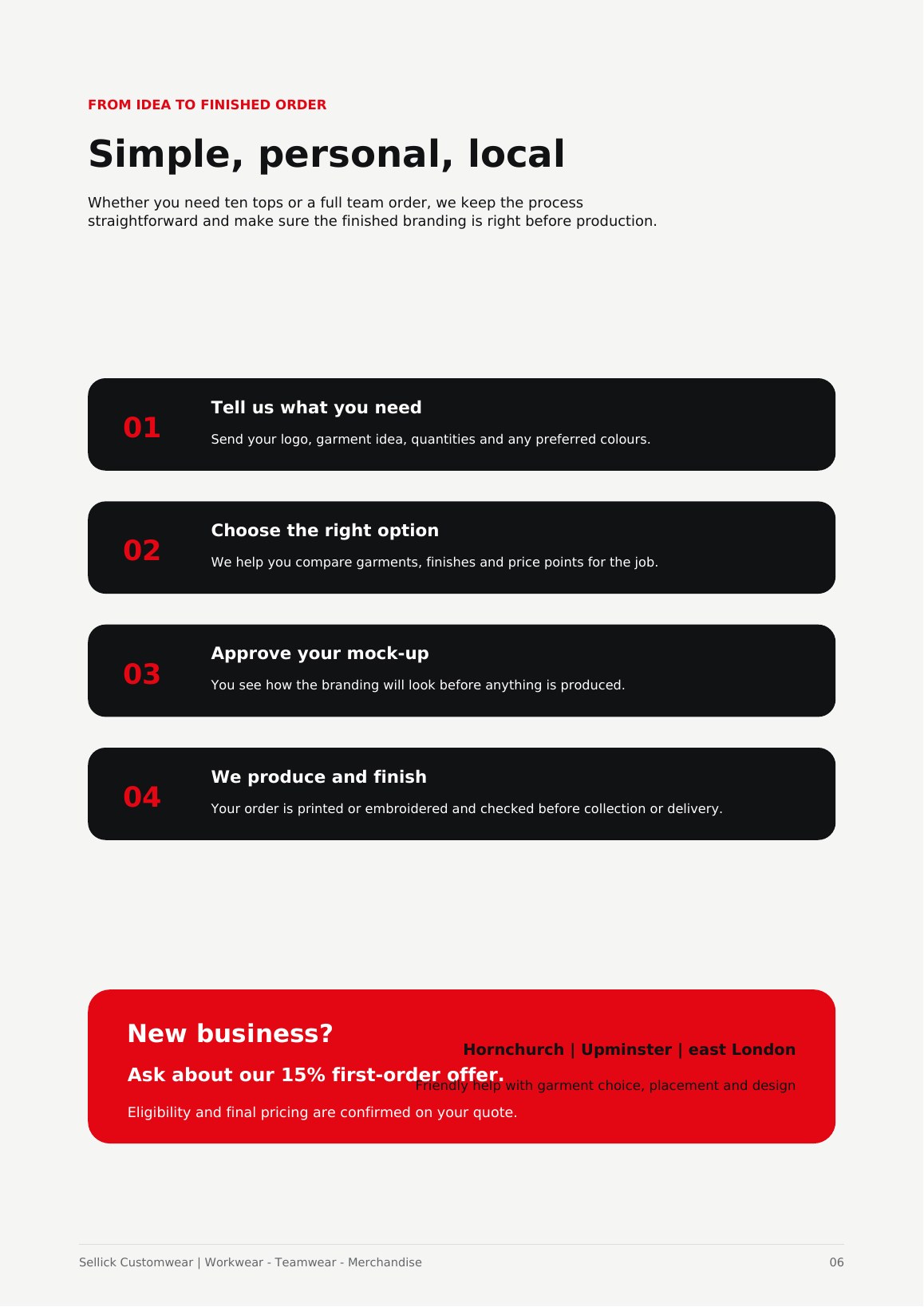 Sellick Customwear hospitality ordering process